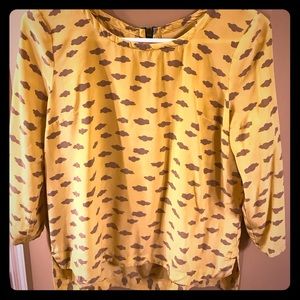 Yellow and grey cloud blouse with teal zip in back